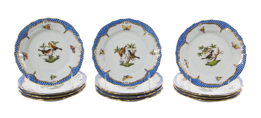 Lot 209: Herend Rothschild Bird Blue Bread and Butter Plates