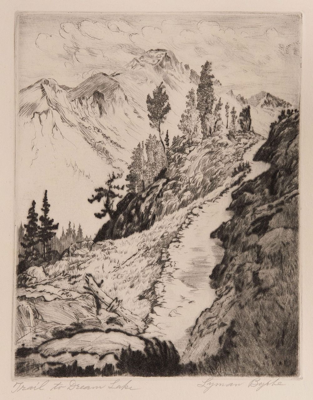 Lot 156: Lyman Byxbe (American, 1886-1980) 'Trail to Dream Lake' Etching