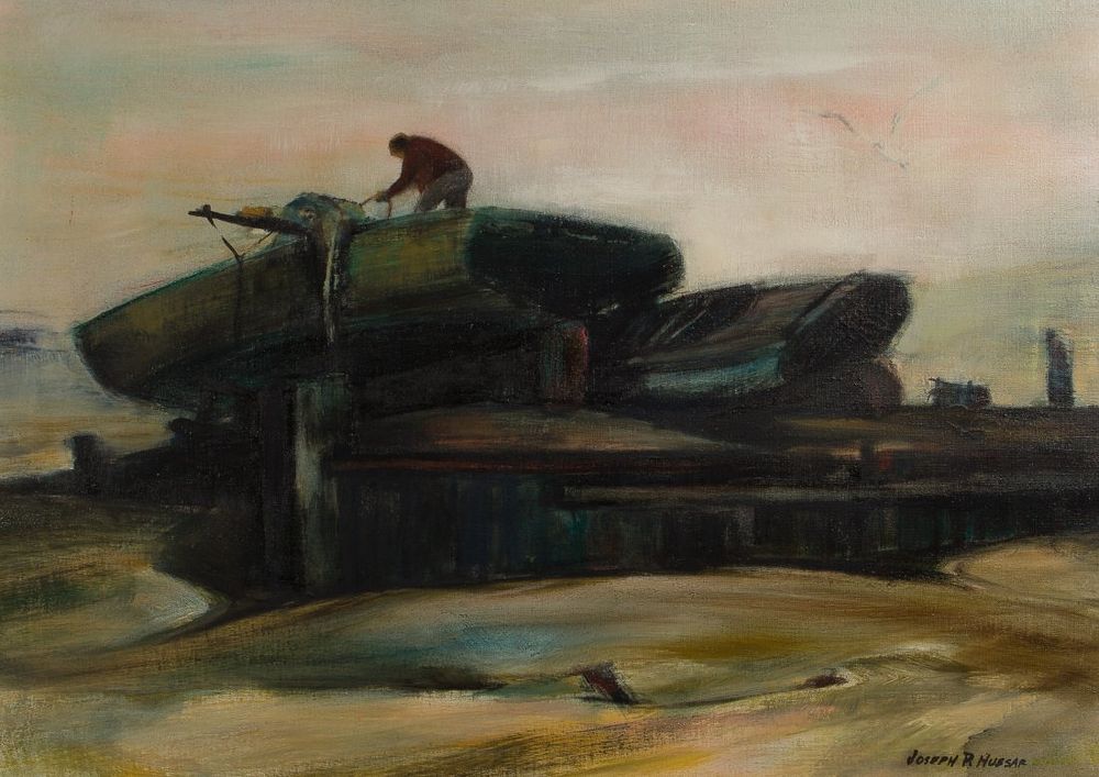 Lot 160: Joseph P. Hussar (American, 1911-1993) 'Stowing Gear' Oil on Canvas