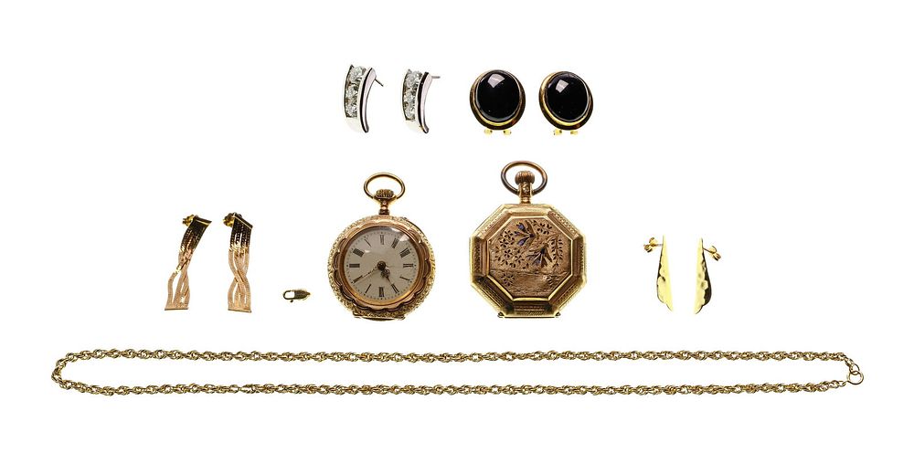 Lot 196: 14k Yellow Gold Pendant Watches