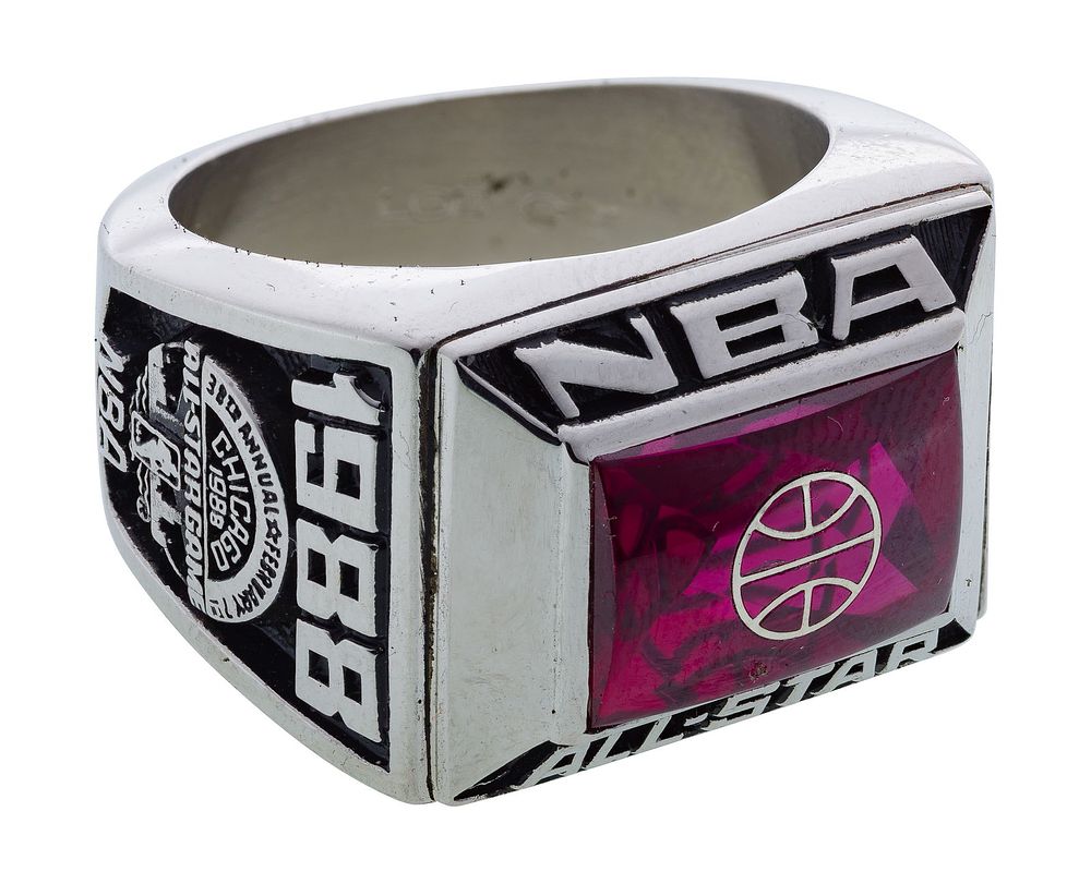 Lot 198: 1988 Balfour NBA All-Star Game Chrome Plated Nickel and Ruby Ring
