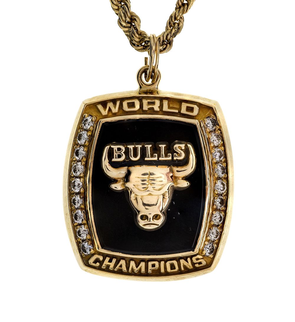 Lot 199: 1991 Chicago Bulls World Championship 14k Yellow Gold Pendant on 10k Necklace