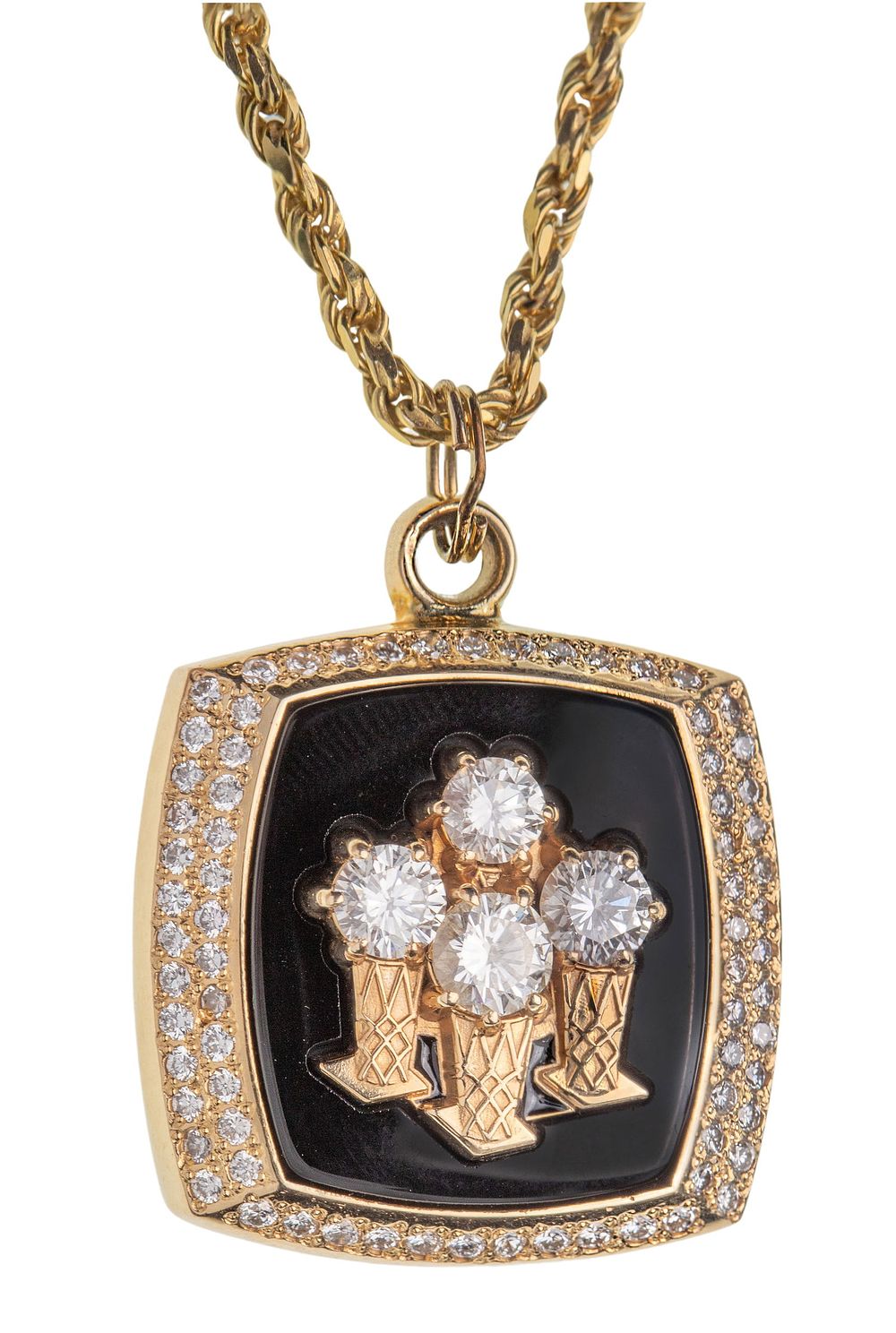 Lot 202: 1996 Chicago Bulls World Championship 14k Yellow Gold Pendant on Necklace
