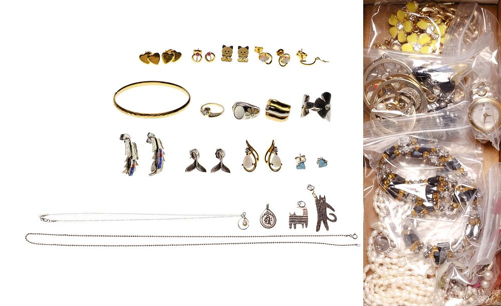 Lot 226: Gold, Sterling Silver and Costume Jewelry Assortment