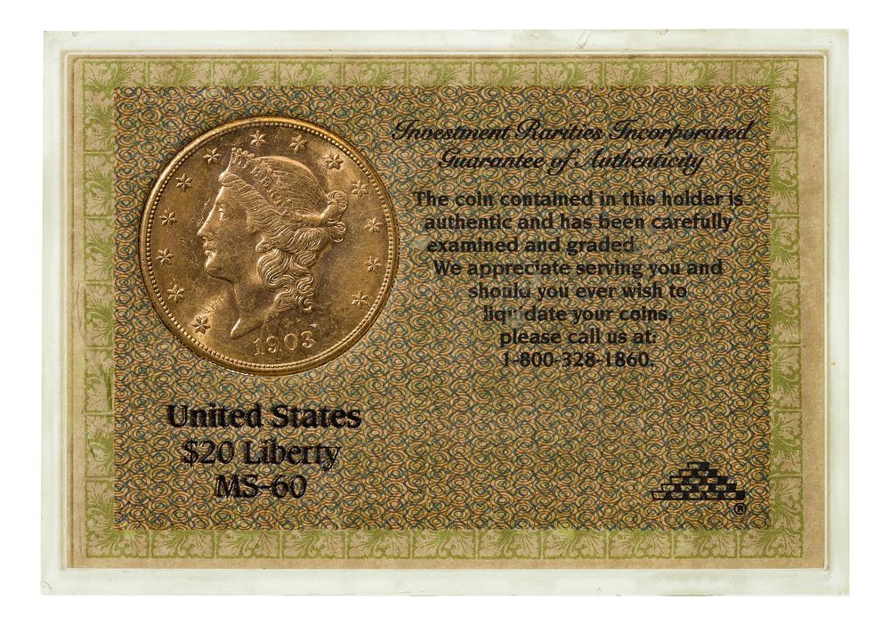 Lot 162: 1903-S $20 Gold Unc.