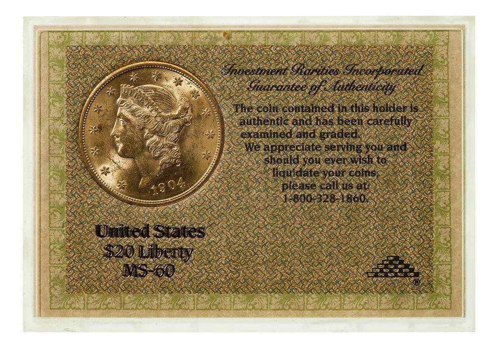 Lot 169: 1904 $20 Gold Unc.
