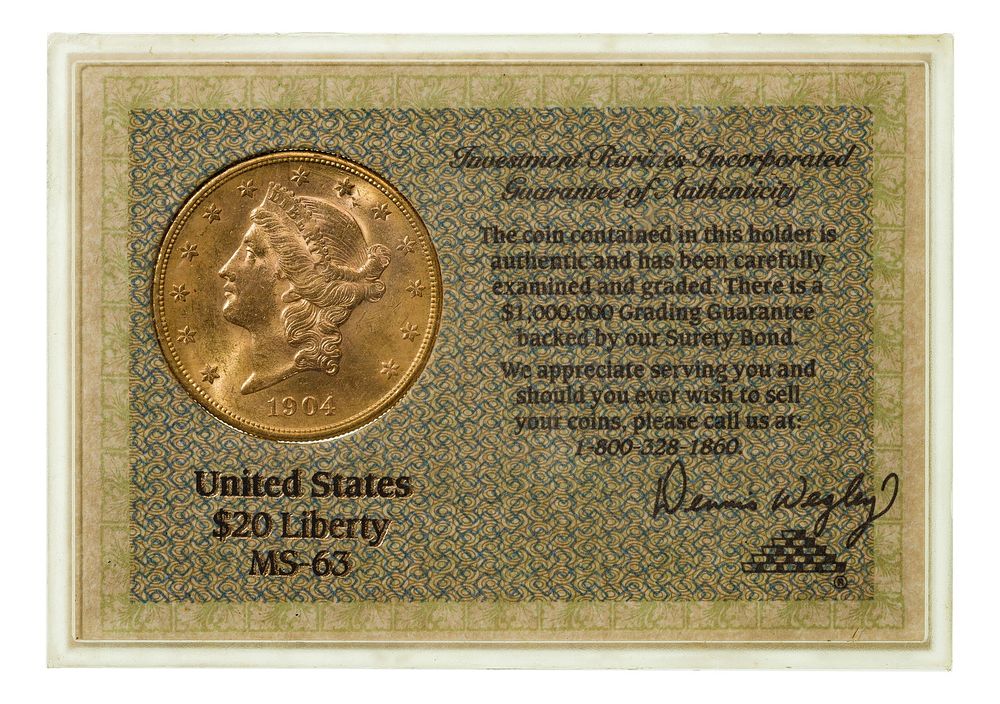 Lot 179: 1904-S $20 Gold Unc.