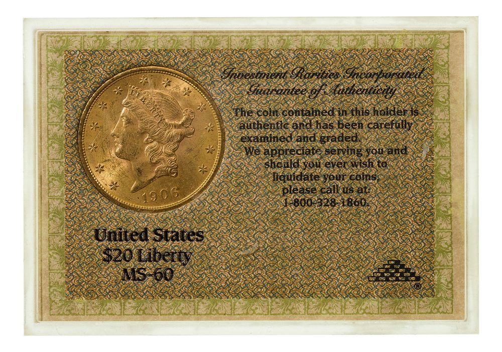 Lot 181: 1906-D $20 Gold Unc.
