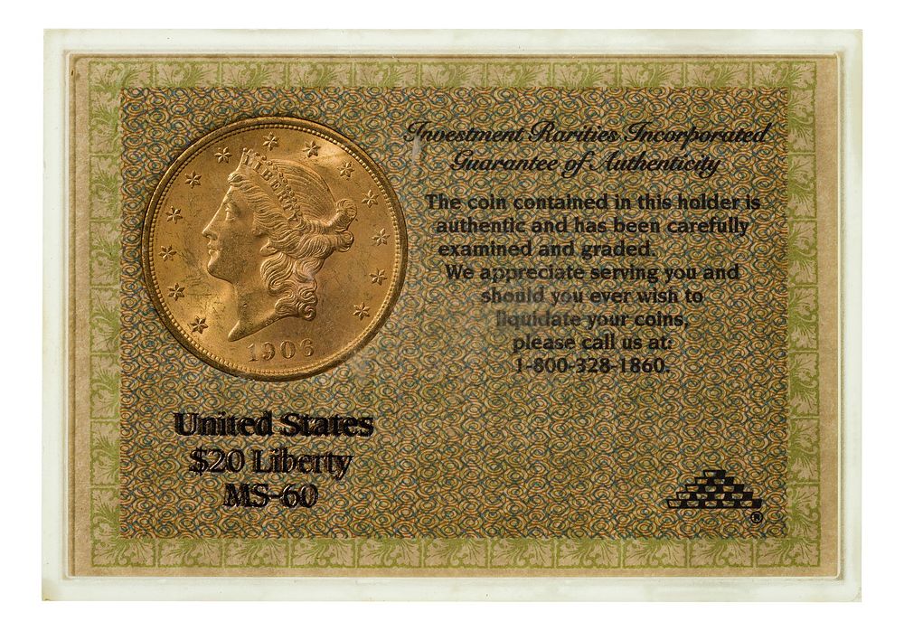 Lot 182: 1906-D $20 Gold Unc.