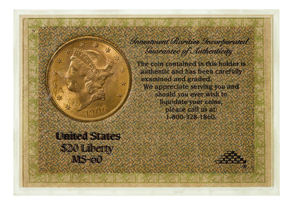 Lot 183: 1906-D $20 Gold Unc.