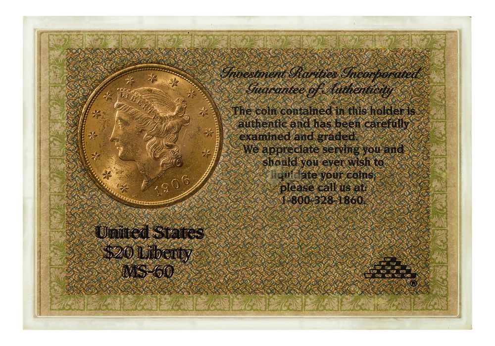 Lot 184: 1906-D $20 Gold Unc.