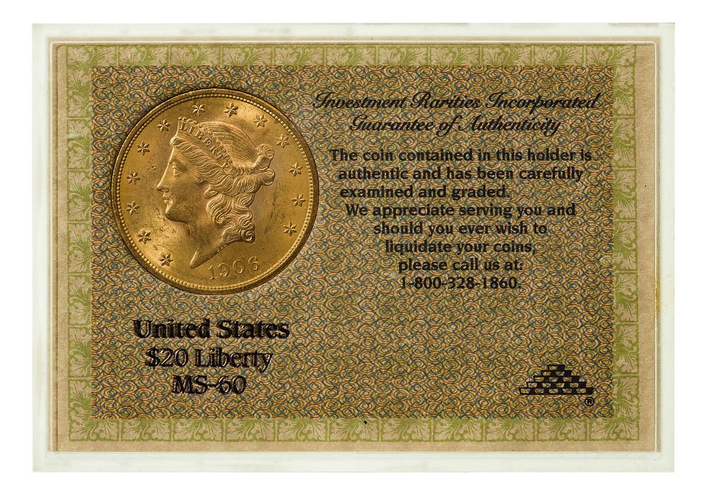 Lot 185: 1906-D $20 Gold Unc.