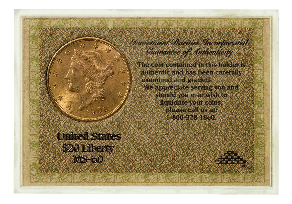 Lot 186: 1906-D $20 Gold Unc.