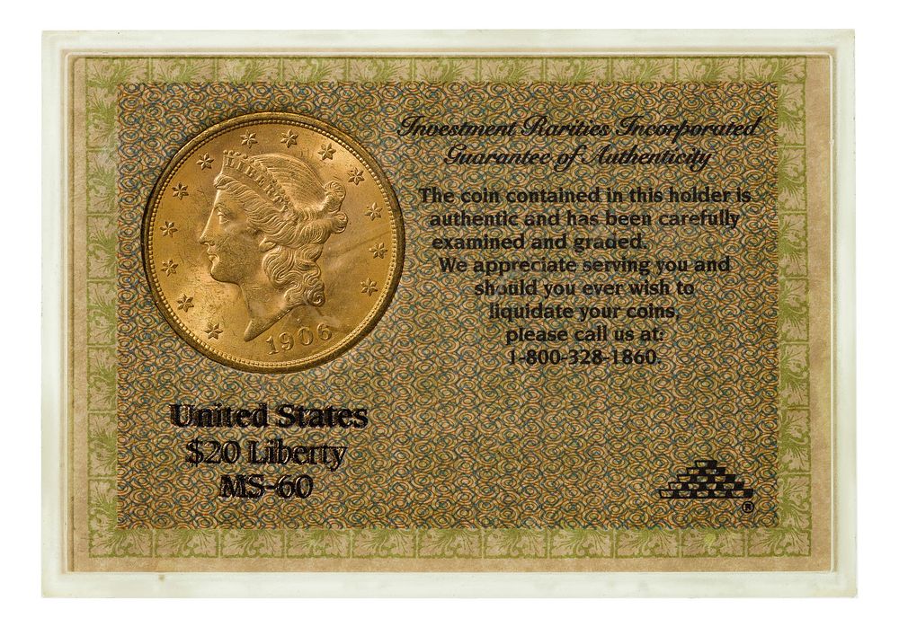 Lot 187: 1906-D $20 Gold Unc.