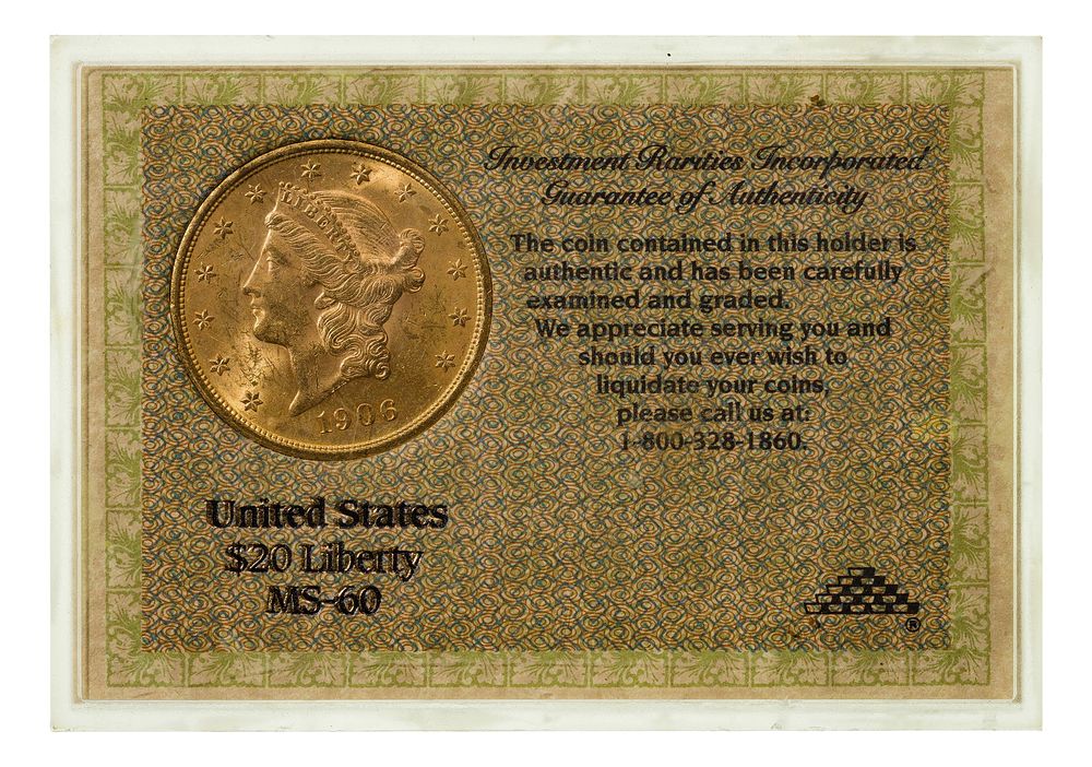 Lot 188: 1906-D $20 Gold Unc.