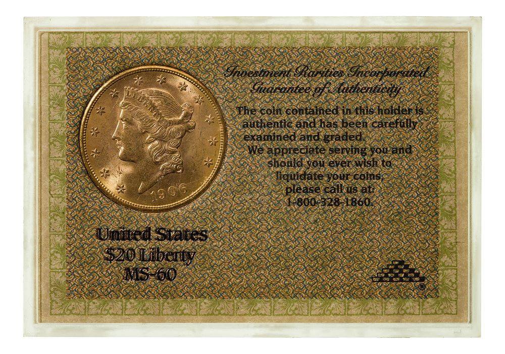 Lot 189: 1906-S $20 Gold Unc.