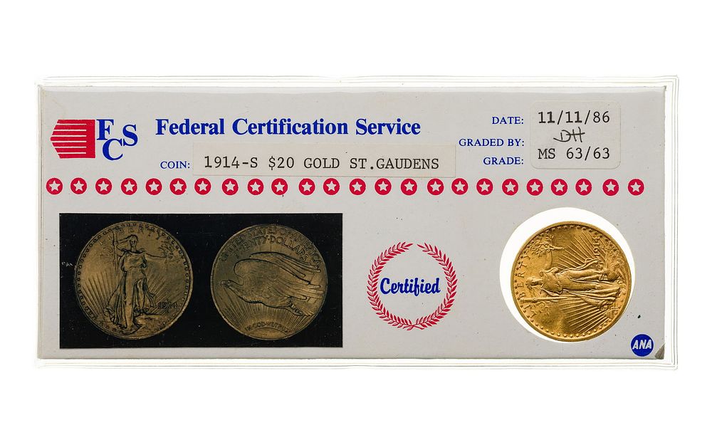 Lot 248: 1914-S $20 Gold MS-63
