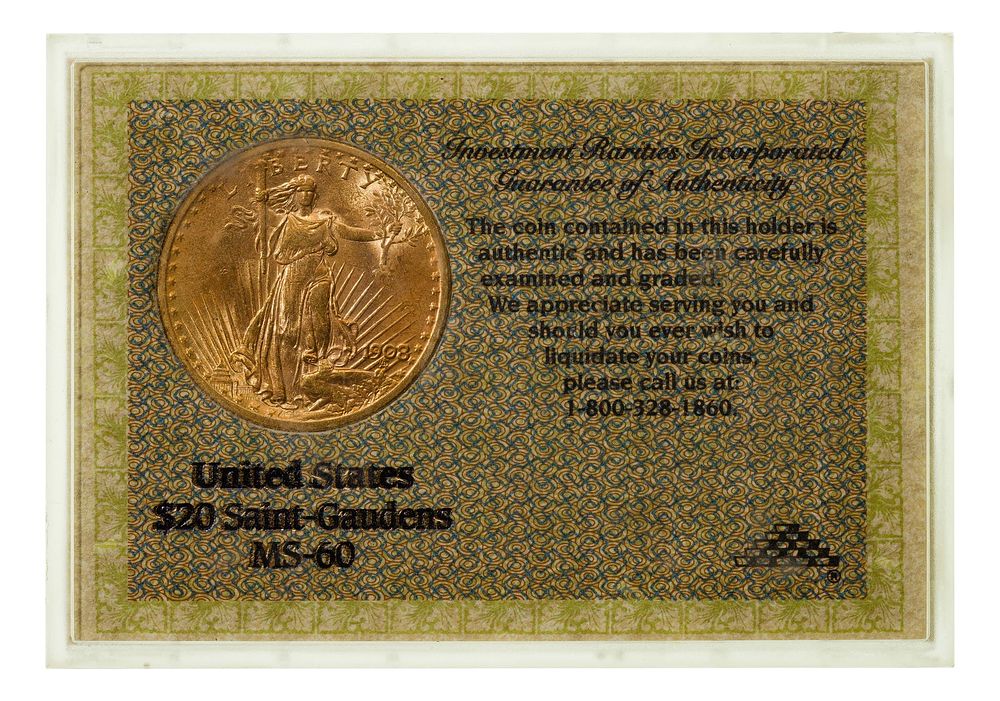 Lot 255: 1908 $20 Gold Unc.
