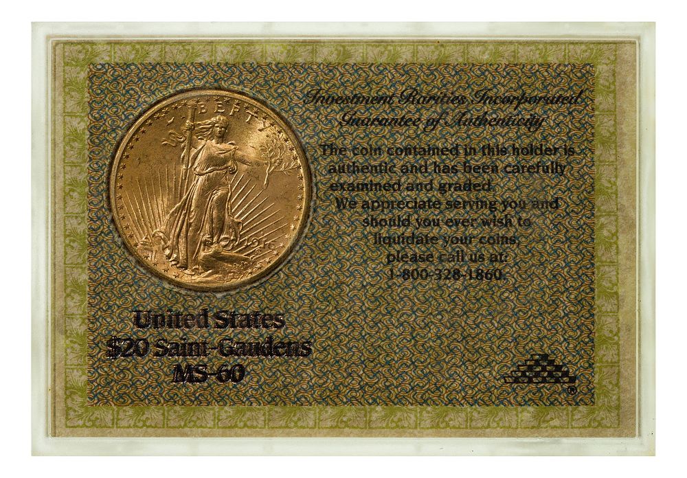 Lot 260: 1916-S $20 Gold Unc.