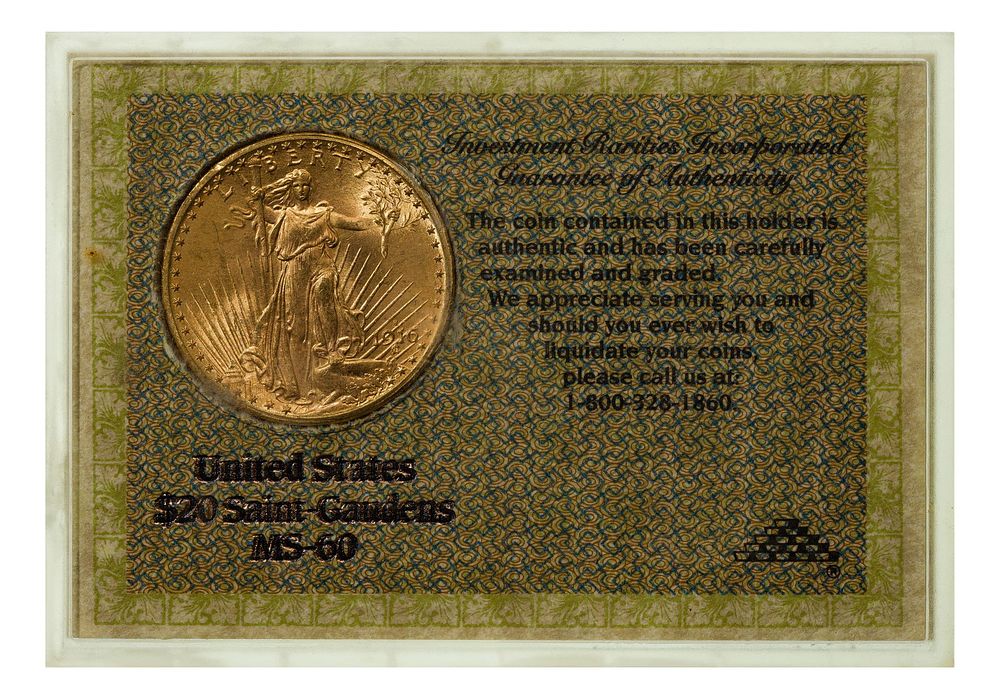 Lot 261: 1916-S $20 Gold Unc.