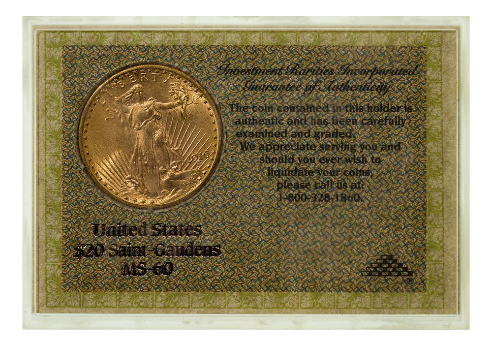 Lot 262: 1916-S $20 Gold Unc.