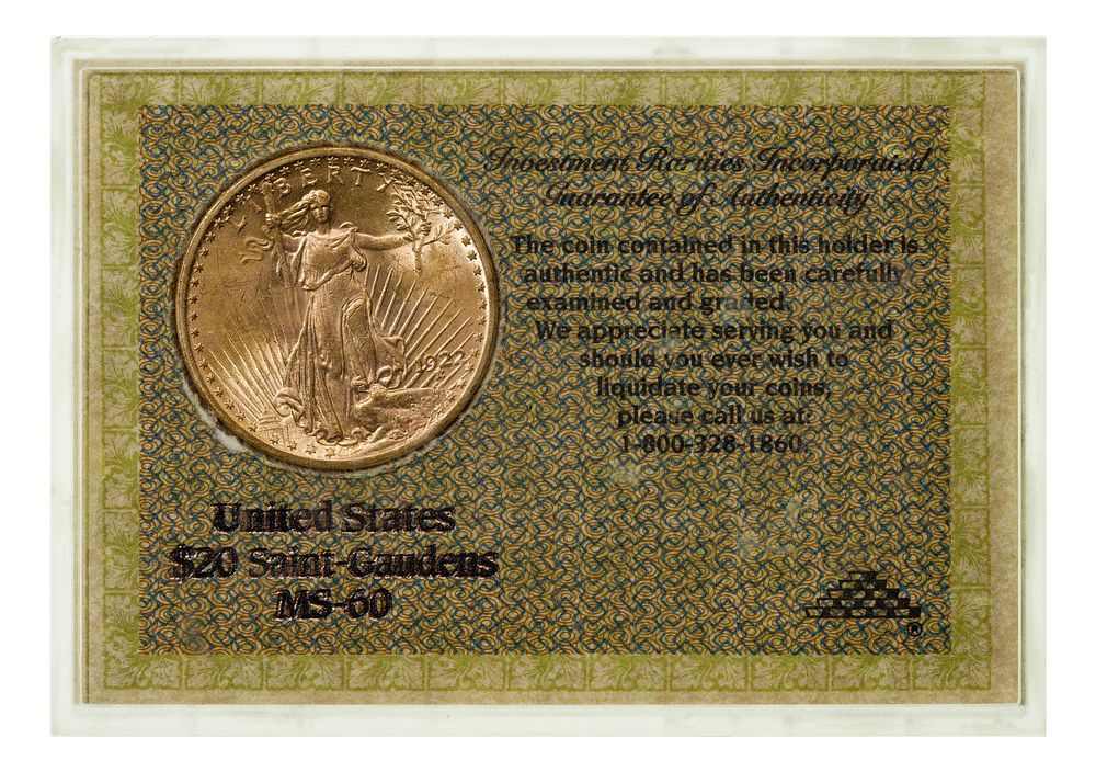 Lot 263: 1922 $20 Gold Unc.