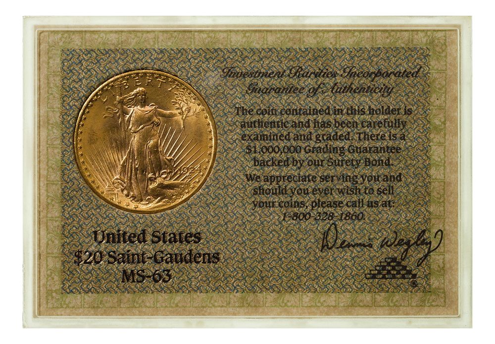 Lot 273: 1924 $20 Gold Unc.