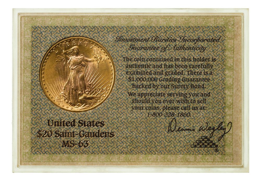 Lot 278: 1924 $20 Gold Unc.