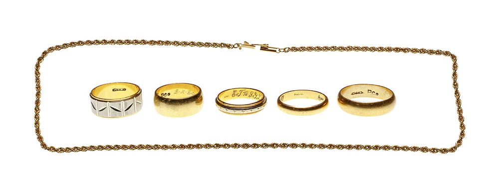 Lot 156: 14k Gold Ring and Necklace Assortment