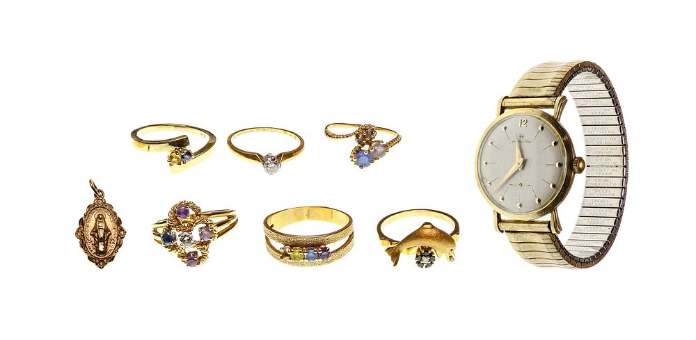 Lot 159: 14k Yellow Gold Jewelry and Wristwatch Assortment