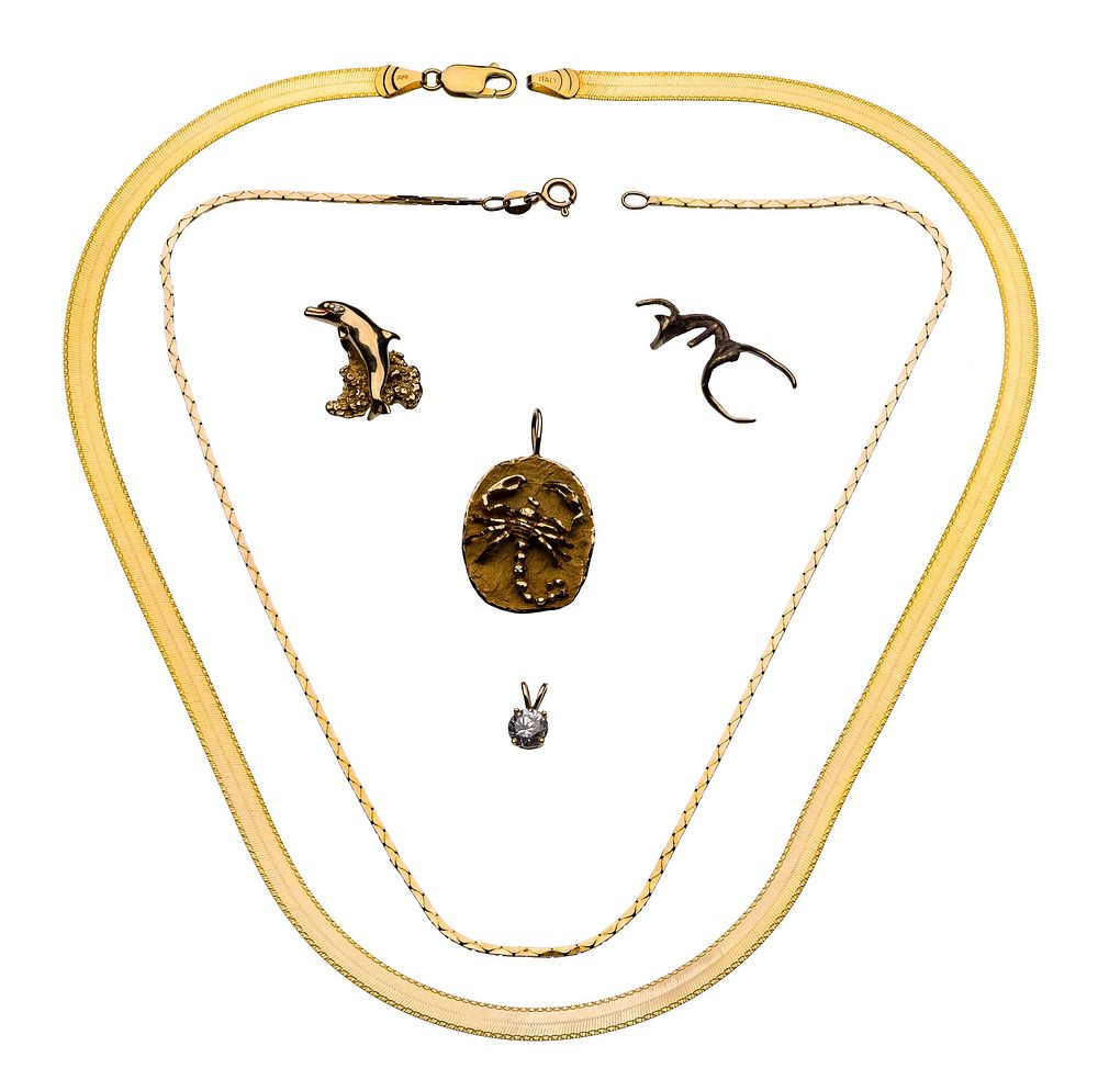 Lot 171: 14k Yellow Gold Necklace and Pendant Assortment