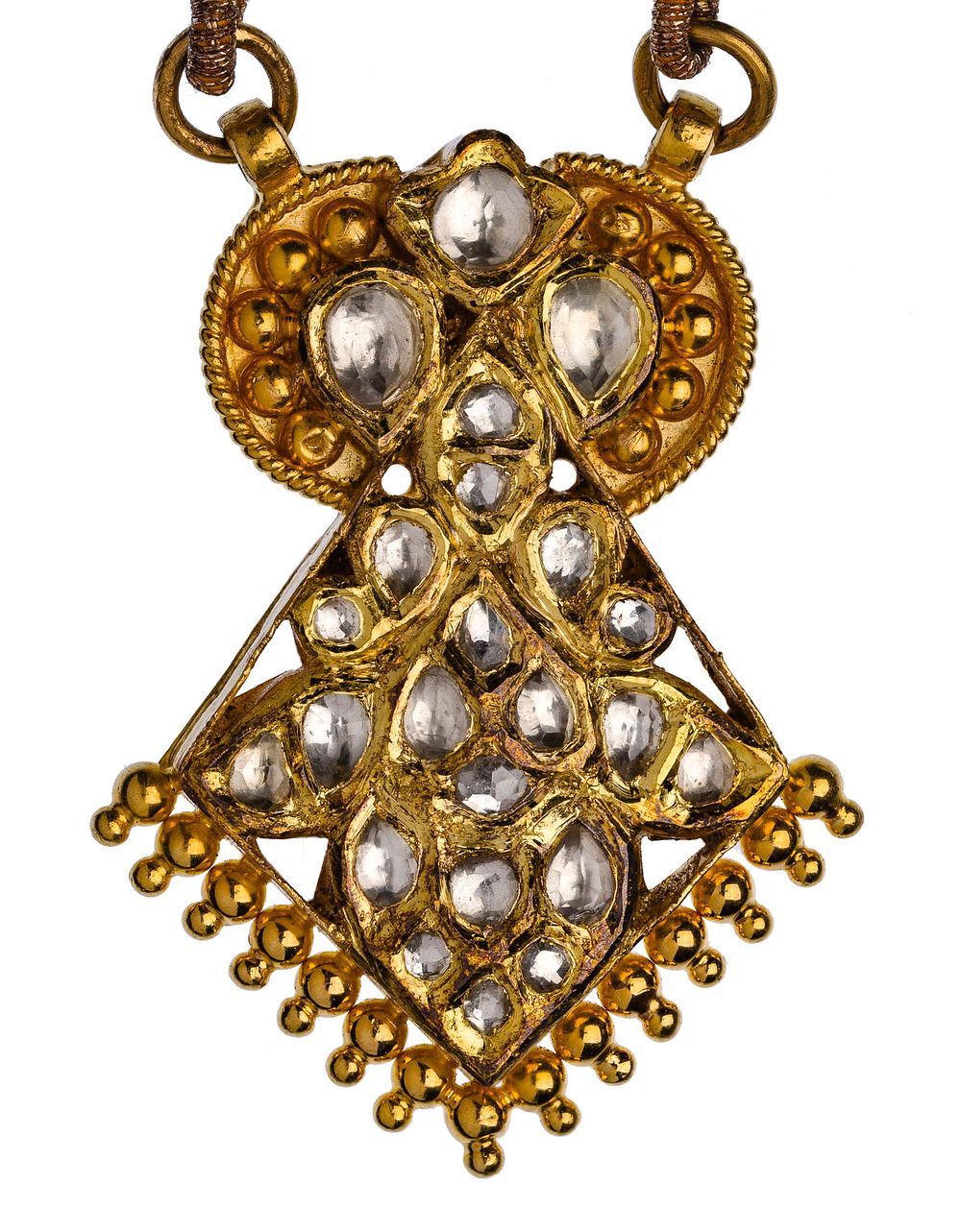 Lot 174: 22k Yellow Gold and White Sapphire Pendant on Cord Necklace