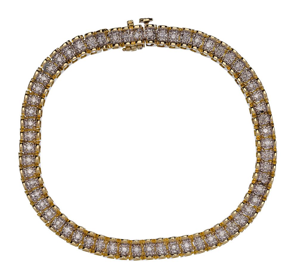 Lot 177: 14k Yellow Gold and Diamond Bracelet