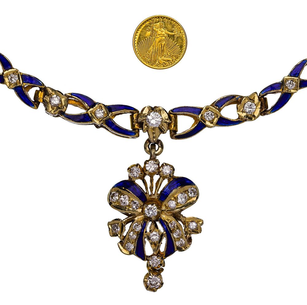 Lot 189: Mixed Gold, Enamel and Diamond Necklace