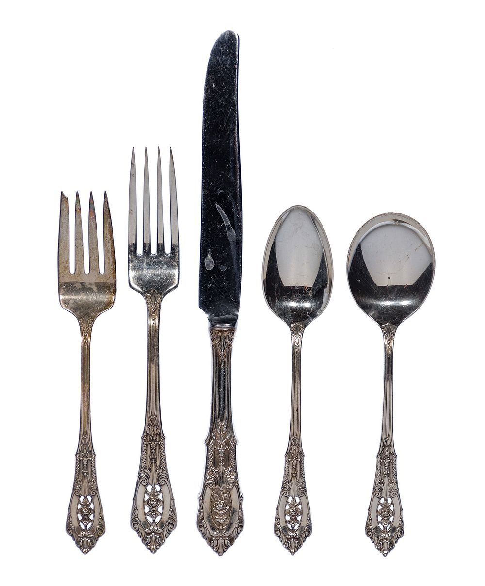 Lot 213: Wallace Rose Point Sterling Silver Flatware Service