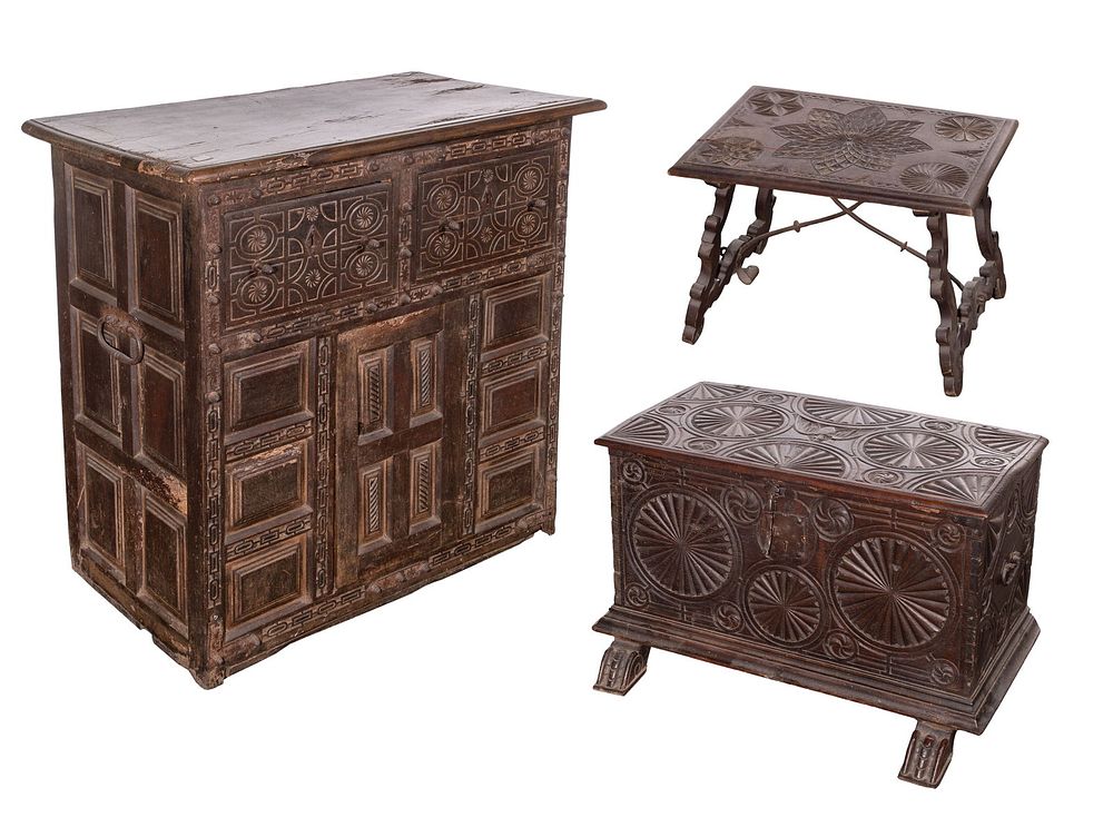 Lot 259: Spanish Moorish Style Furniture Assortment
