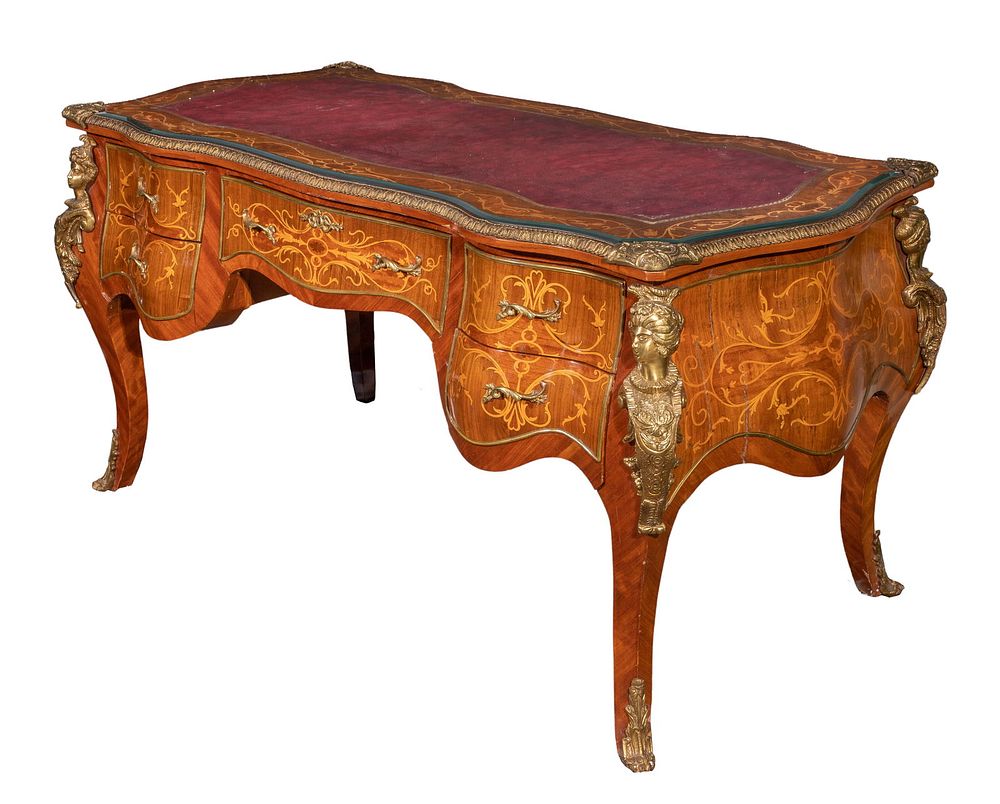 Lot 268: French Louis XV Style Executive Bureau Plat Desk