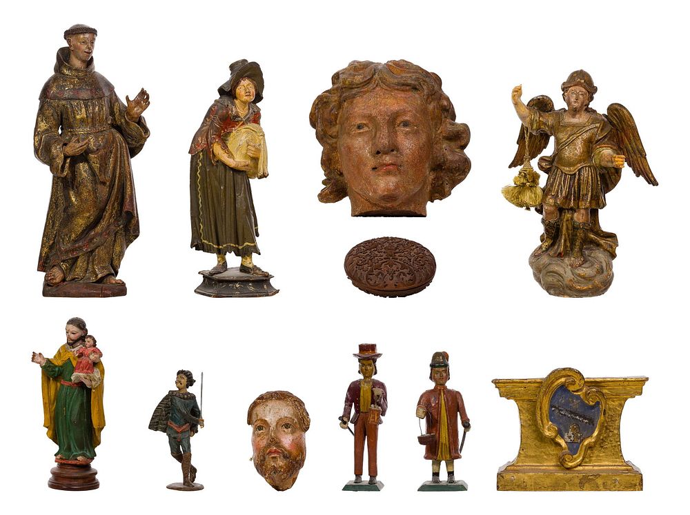 Lot 300: Spanish Colonial Style Carved Wood Santo Assortment