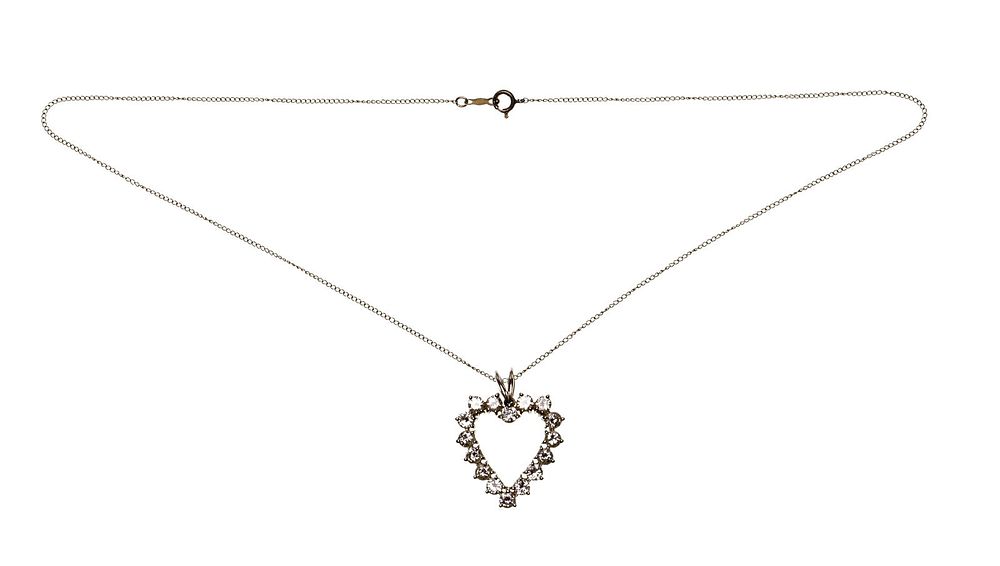 Lot 192: 14k White Gold and Diamond Pendant on Necklace