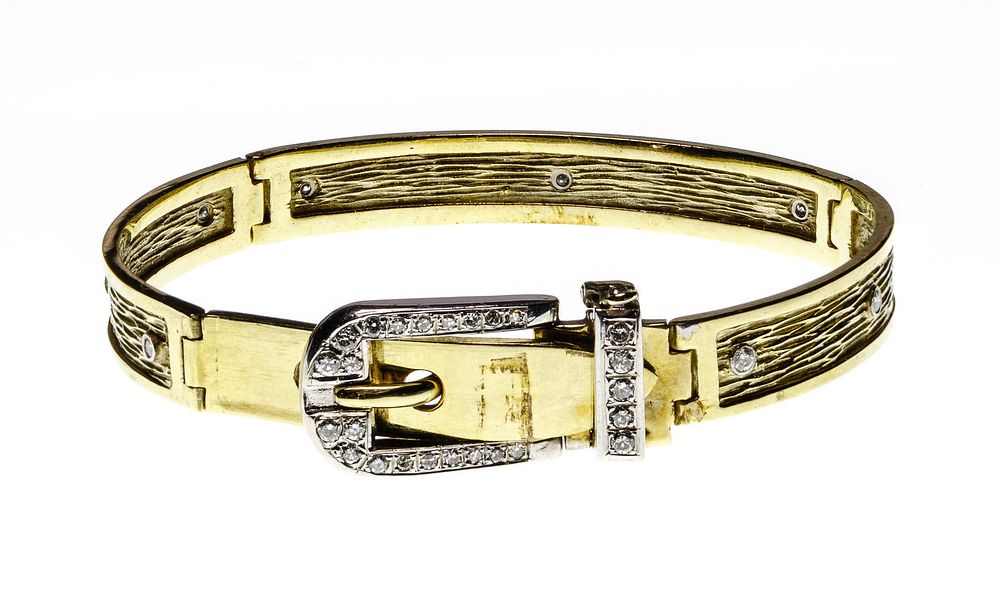 Lot 195: 14k Bi-Color Gold and Diamond Bracelet