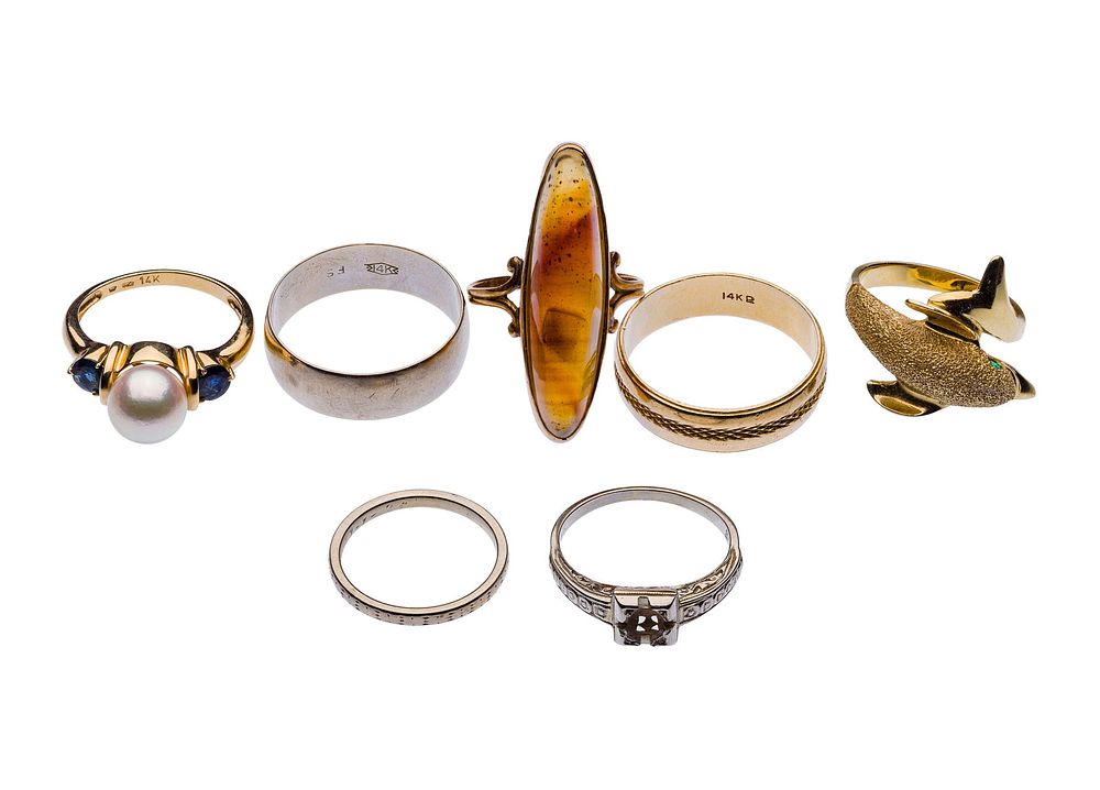 Lot 196: 18k and 14k Gold Ring Assortment