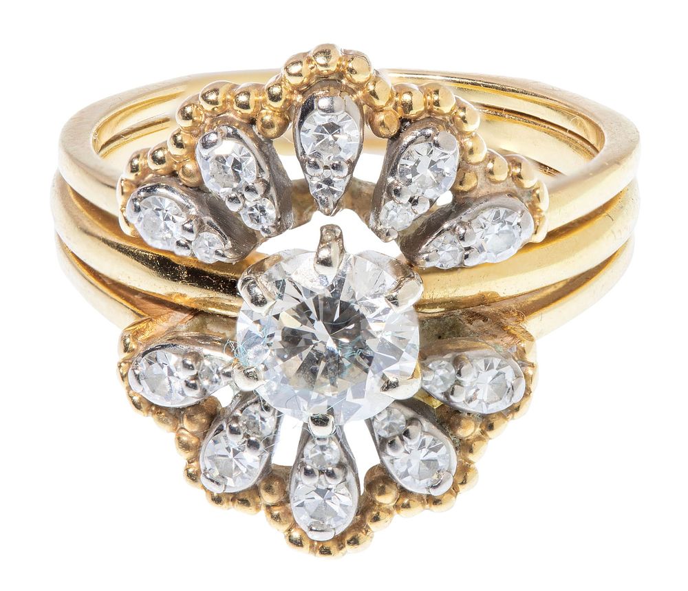 Lot 204: 18k Yellow Gold and Diamond Solitaire Ring with Enhancer
