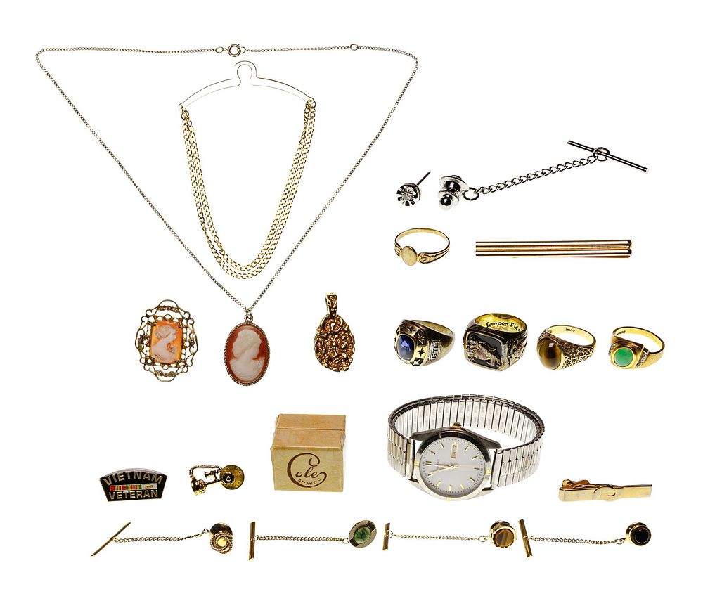 Lot 218: Gold, Sterling Silver and Costume Jewelry Assortment