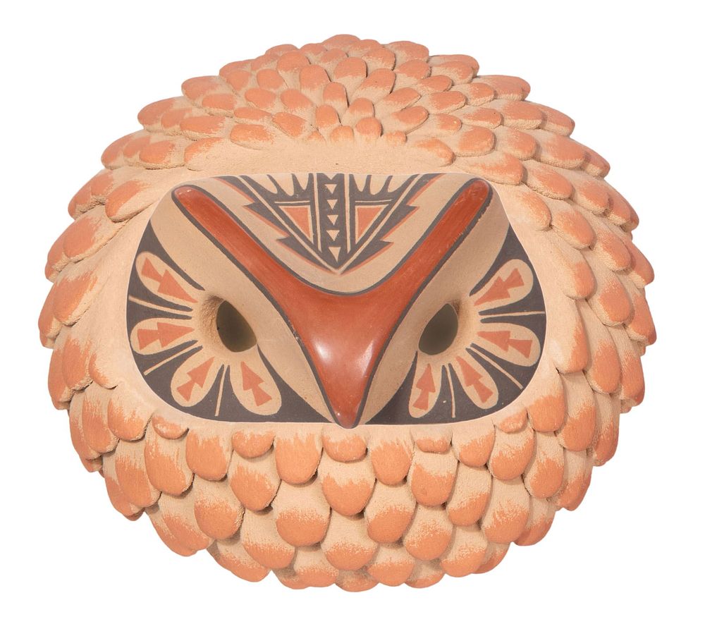 Lot 234: Laura Gachupin (American, b.1954) Owl Form Lidded Seed Jar