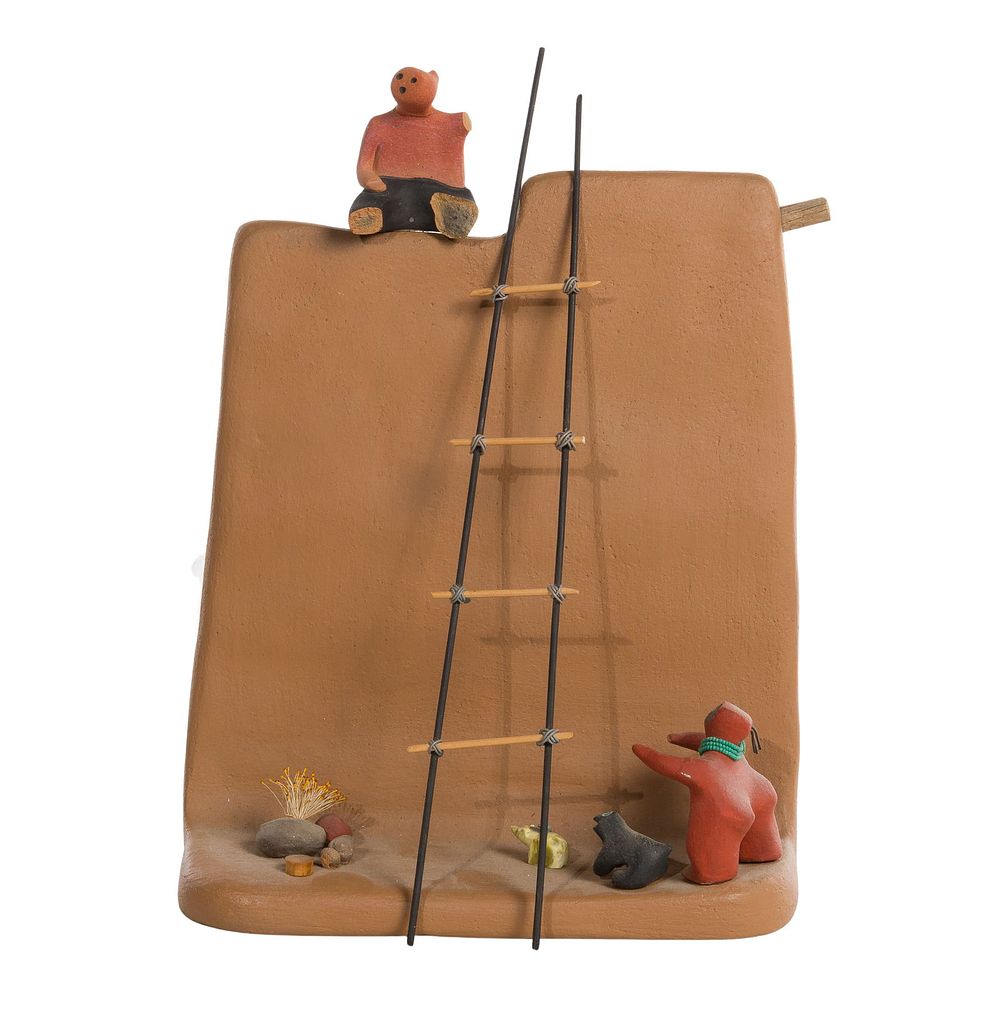 Lot 242: Nora Naranjo Morse (American / Santa Clara Pueblo, b.1953) 'Zak and Eliza' Pottery Sculpture