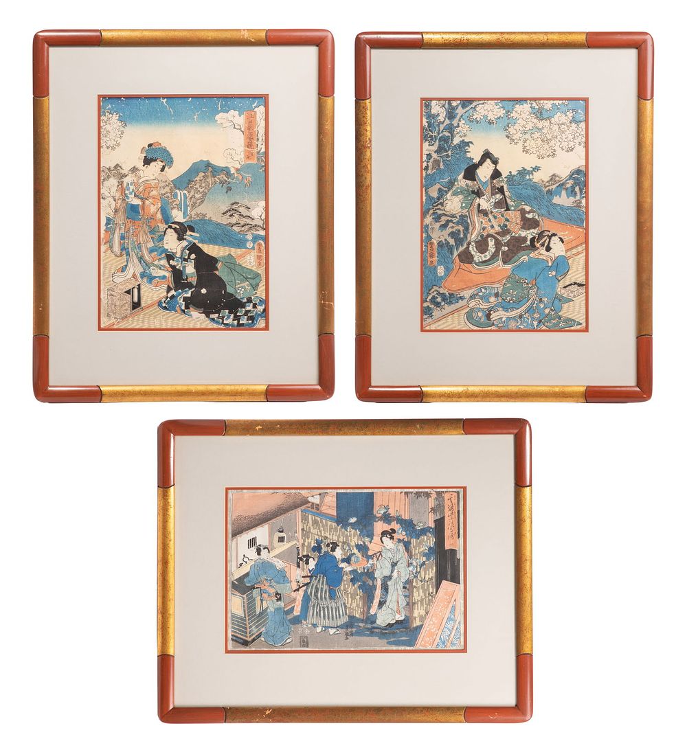Lot 266: Utagawa Kunisada (Toyokuni III) (Japanese, 1786-1864) Woodblock Print Assortment
