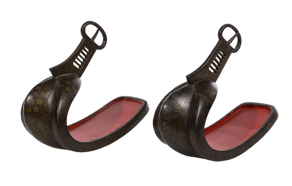 Lot 268: Japanese Lacquered and Mixed Metal Abumi Stirrups