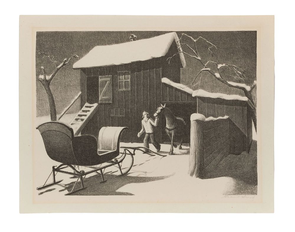 Lot 166: Grant Wood (American, 1891-1942) 'December Afternoon' Lithograph