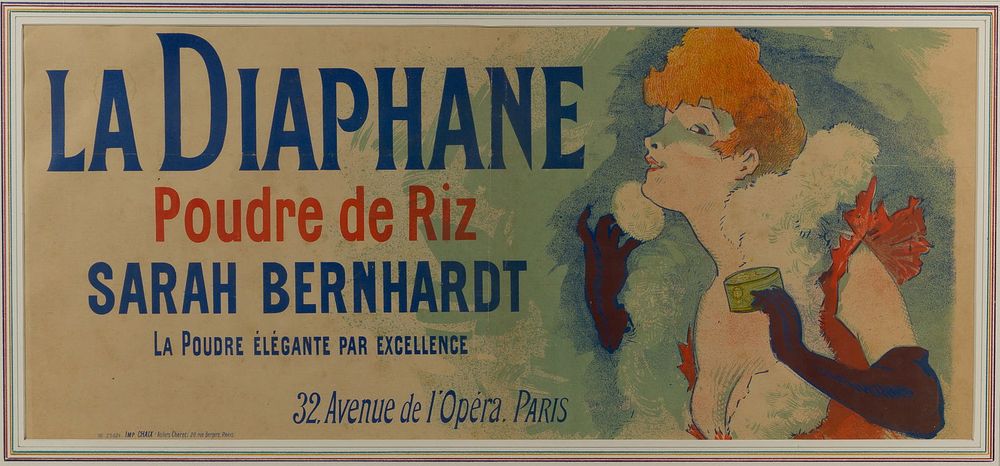 Lot 180: After Jules Cheret (French, 1836-1932) La Diaphane Poudre de Riz Sarah Bernhardt Poster Lithograph