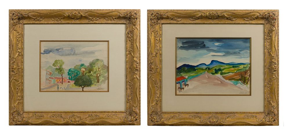 Lot 186: Gustav Likan (Yugoslavian, 1912-1998) 'Toluca' and 'Village Square' Watercolors